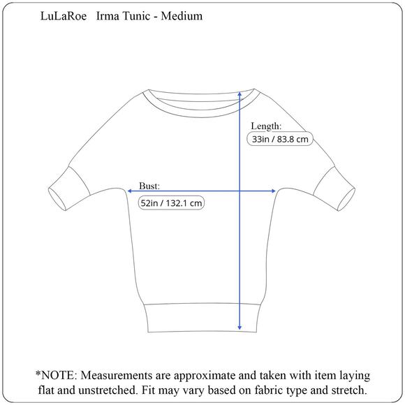 LuLaRoe Irma Tunic Med Blue Beige Jacquard Geometric Patchwork High Low Top - Picture 7 of 8